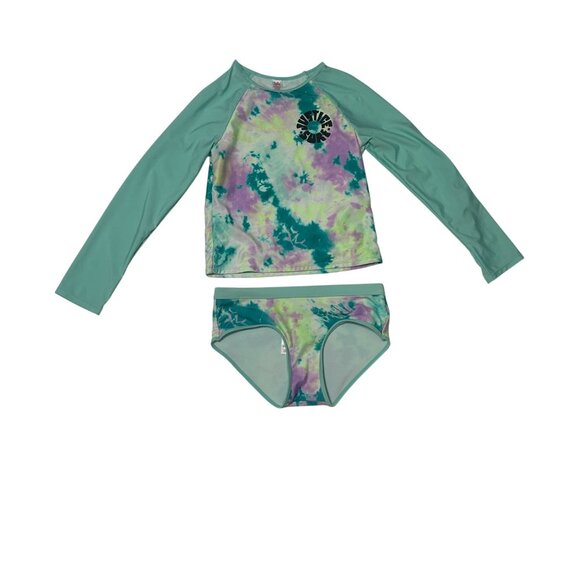 Justice Girls Tie-Dye Long Sleeve Rash Guard Swimsuit Set Girl's Large 1713 - Picture 1 of 4